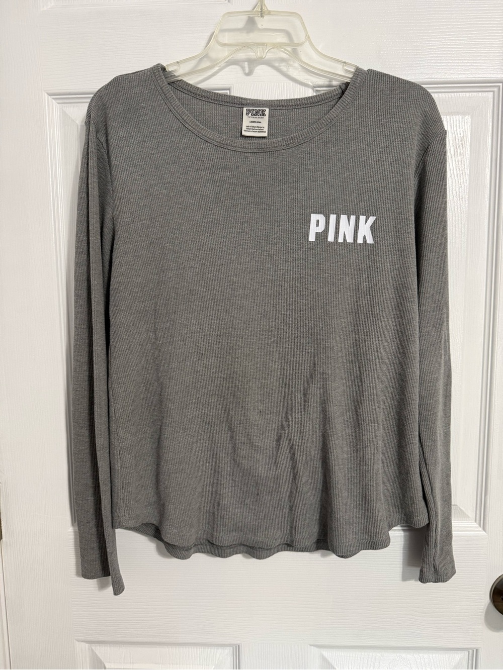 PINK Victoria's Secret Gray Long Sleeve Waffle Knit Tee